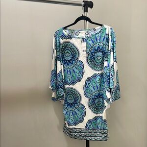 Sunshine 79 scoop neck cover up Floral Blue and Green